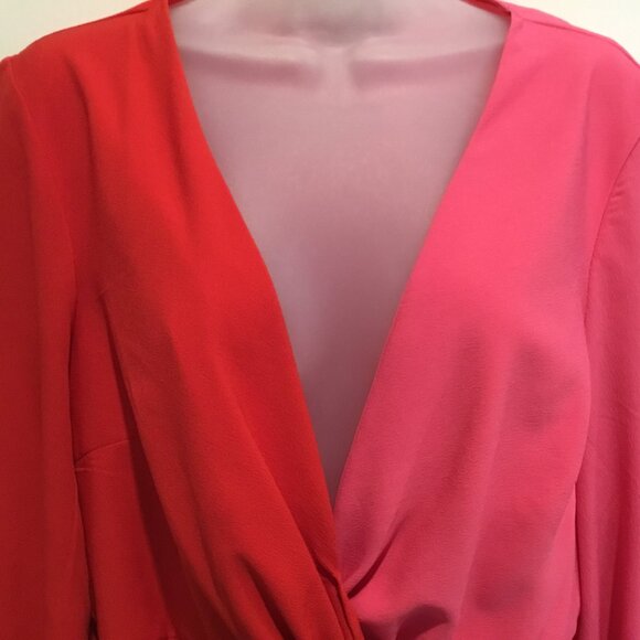 ASOS Colorblock Knot Front Blouse – Bold Red & Pink Statement Top Sz 10 - Picture 4 of 12